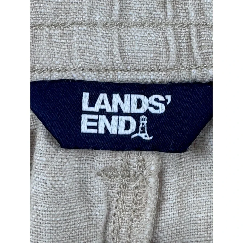 Lands End Womens 14 High Rise 100% Linen Pleated Wide Leg Pants Oatmeal Beige